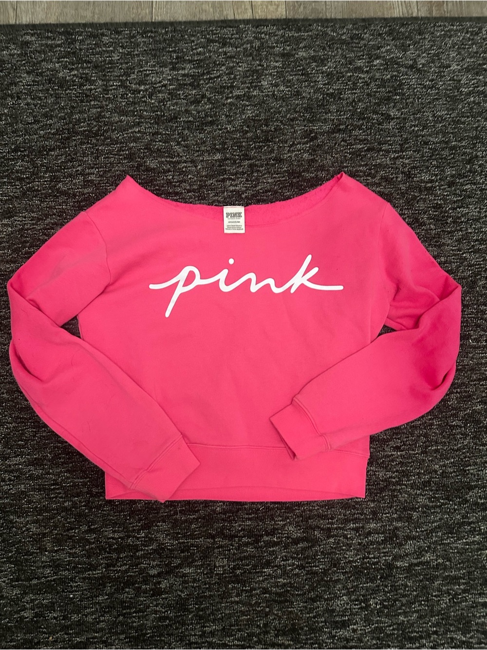 Victoria's Secret PINK Off-Shoulder Hot Pink Logo Sweater